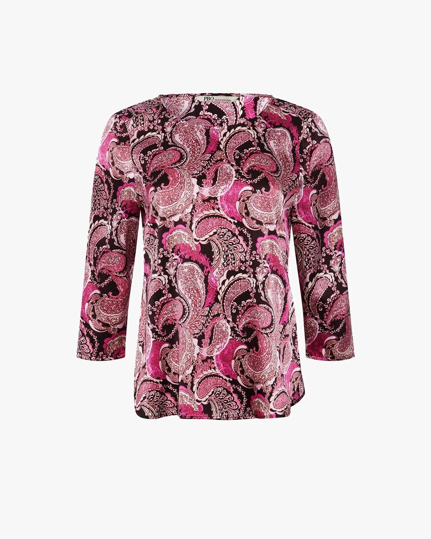 Wilfred  ¾ Sleeve Stretch Silk Printed Top, Dk. Red/ Pink/ Fuschia