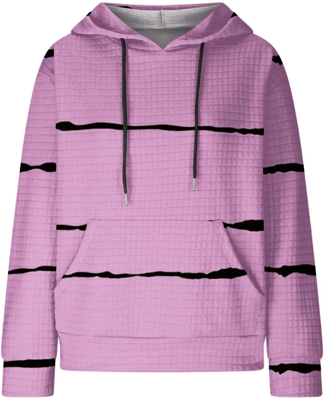 Women Striped Oversized Hoodies Long Sleeve Color Block Sweatshirt Drawstring Pullover Waffle Knit Tops Fall Outfits