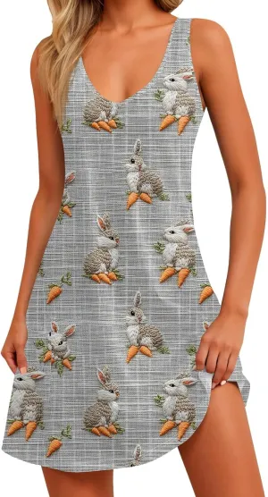 Women Summer Dresses V Neck Beach Swimsuit Coverup Sleeveless Vacation Dress with Pocket 2025 Casual Sundress