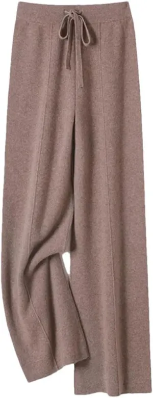 Women Wool Wide-Leg Pants Pants Loose Leg Elastic Knit High Waist Pants