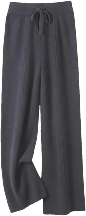 Women Wool Wide-Leg Pants Pants Loose Leg Elastic Knit High Waist Pants