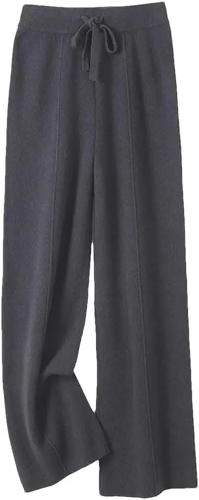 Women Wool Wide-Leg Pants Pants Loose Leg Elastic Knit High Waist Pants