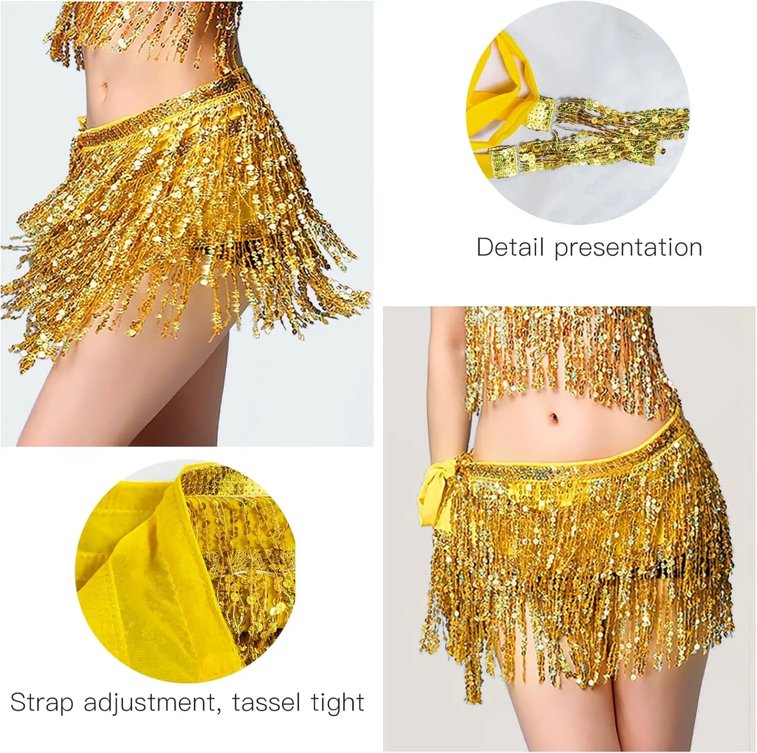 Women's Sequin Fringe Skirt Sparkle Tassel Skirts Belly Dance Hip Scarf for Girls Halloween Party Rave Costume