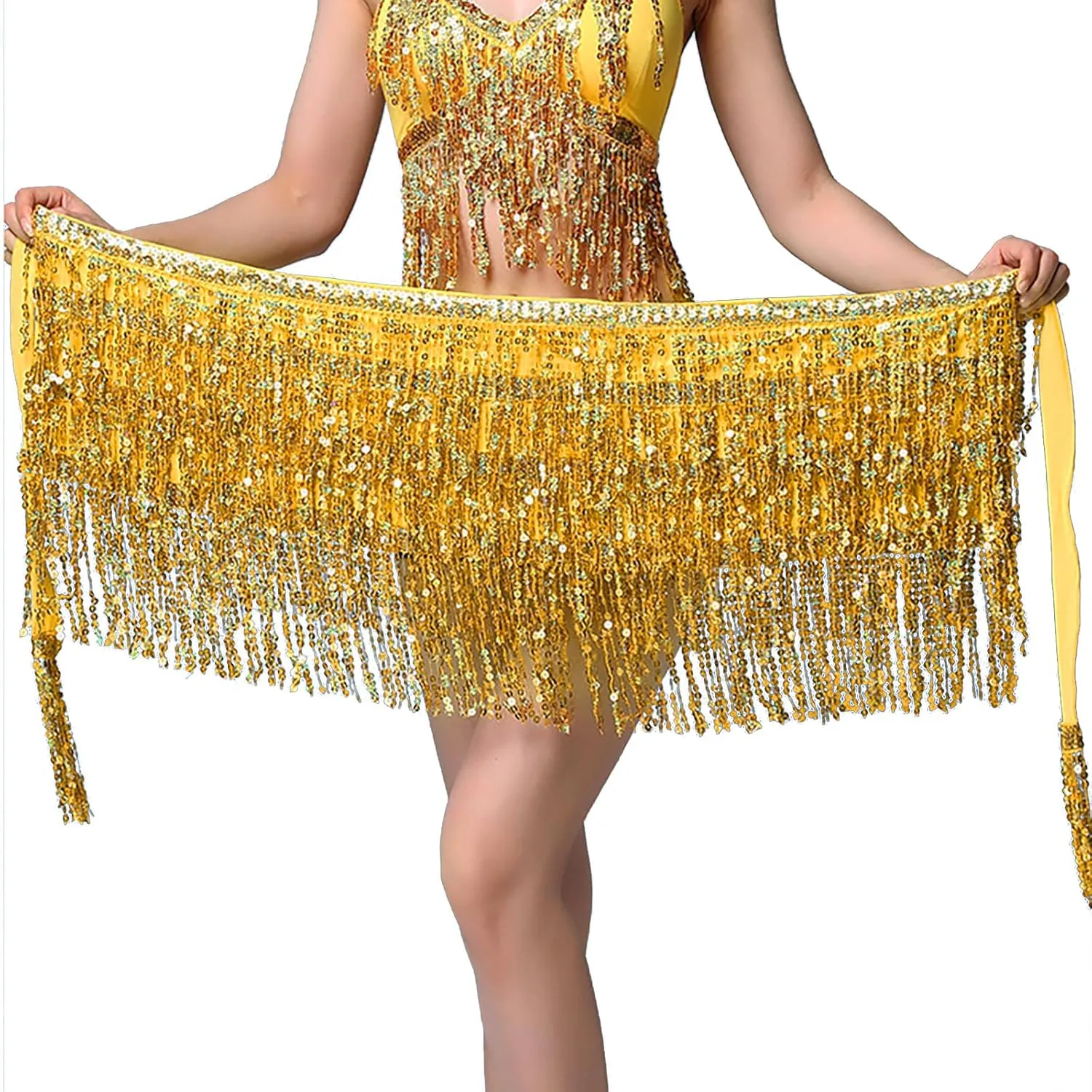 Women's Sequin Fringe Skirt Sparkle Tassel Skirts Belly Dance Hip Scarf for Girls Halloween Party Rave Costume