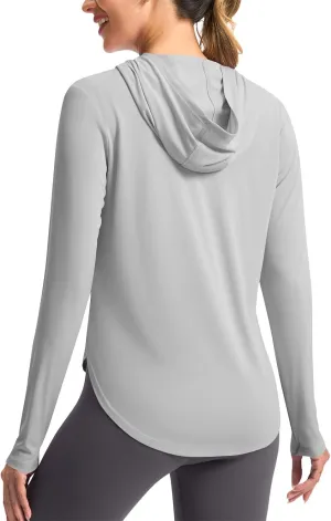 Women's Sun Protection Hoodie Shirts UPF 50  Long Sleeve UV SPF T-Shirt Hiking Running Quick Dry Rash Guard