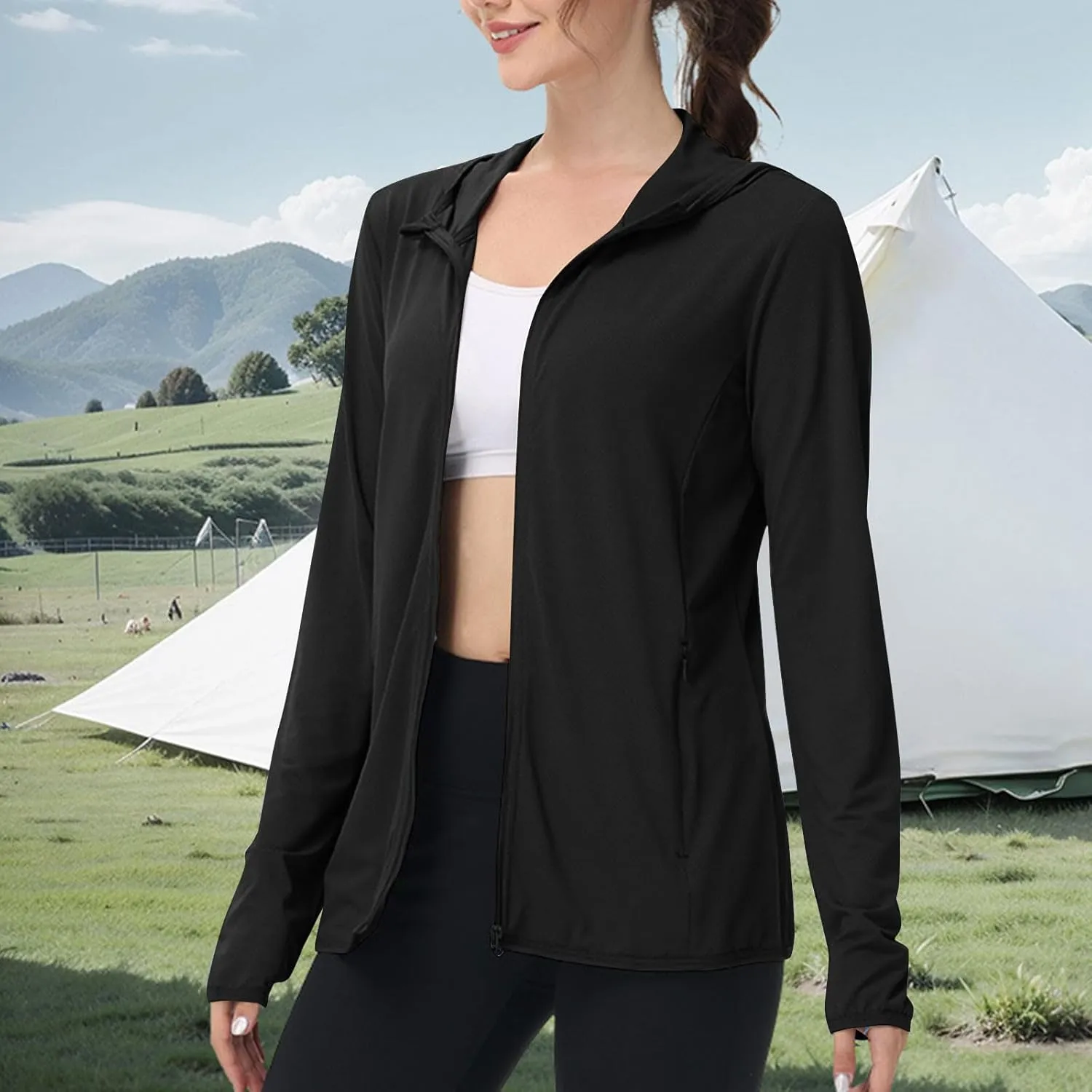 Womens Sun Shirts Full Zip UPF 50  Sun Protection Hoodie Jacket Lightweight Long Sleeve Hiking Outdoor Jackets