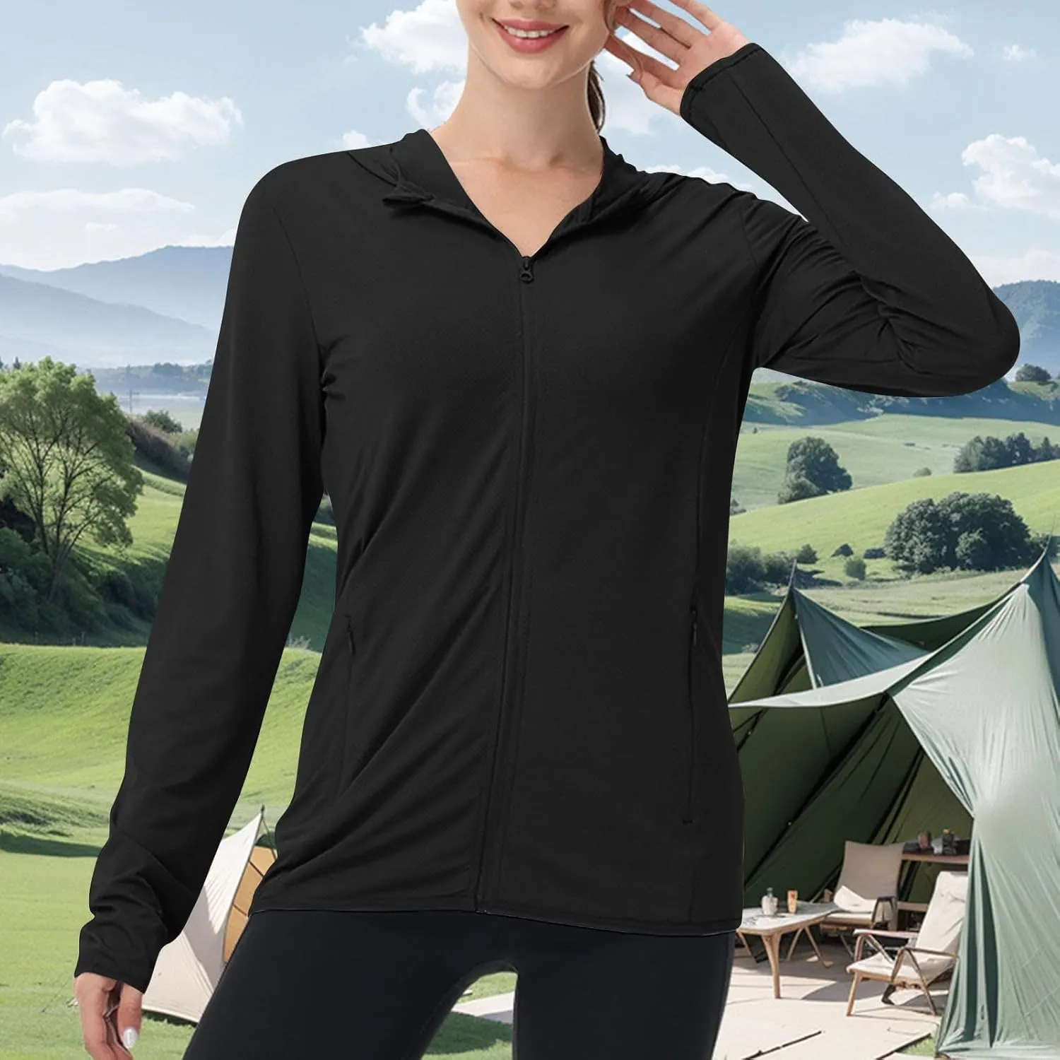 Womens Sun Shirts Full Zip UPF 50  Sun Protection Hoodie Jacket Lightweight Long Sleeve Hiking Outdoor Jackets