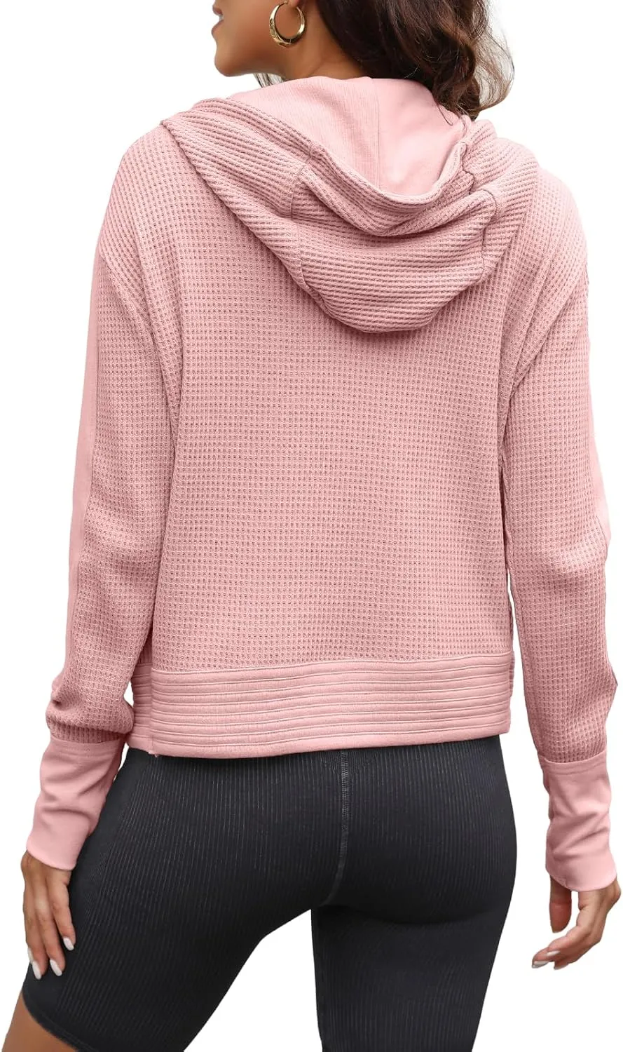 Yanekop Womens Waffle Knit Jackets Zip Up Hoodie Jacket Long Sleeve Cropped Hoodie Fall Outfits Casual Winter Clothes