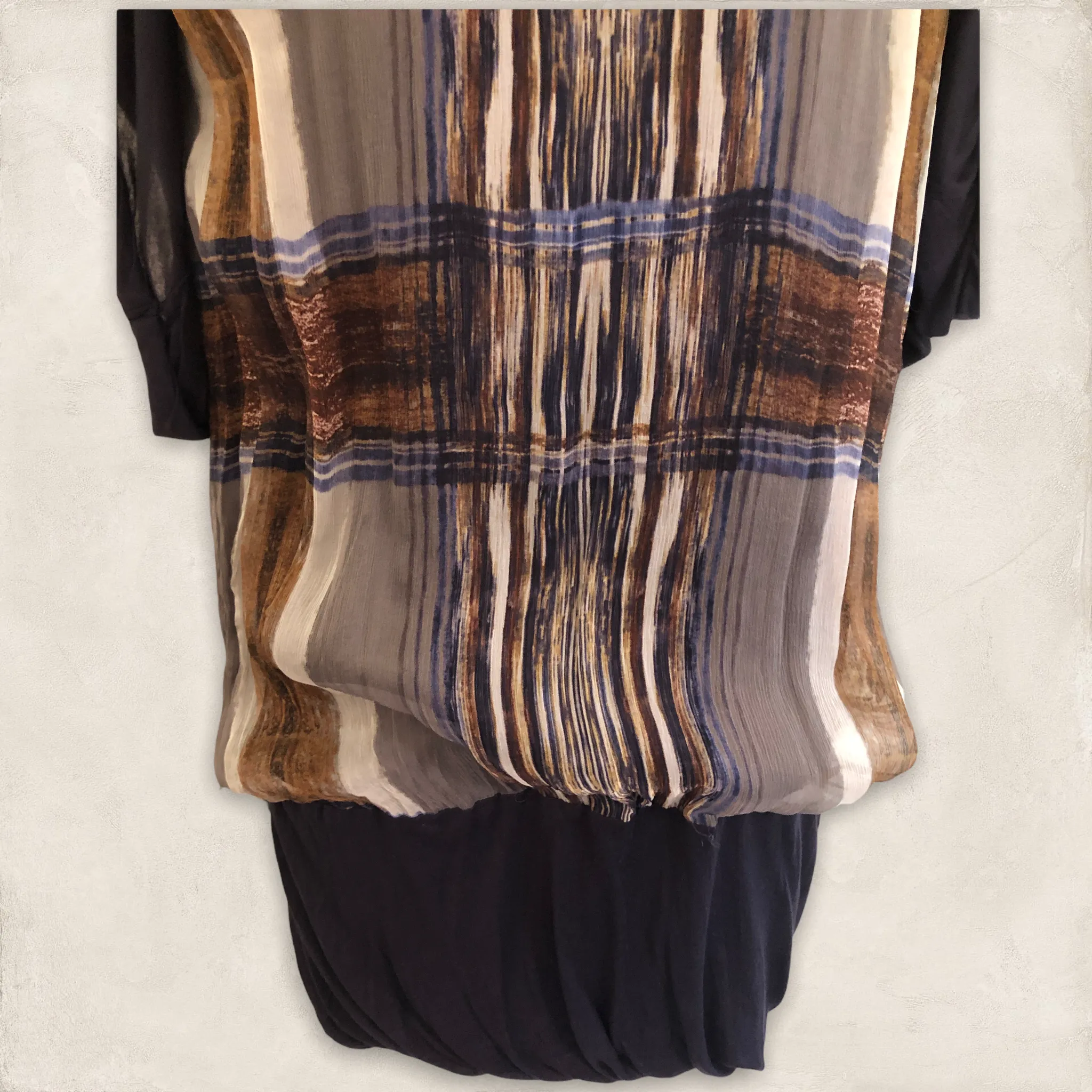 Yigal Azrouel Navy Blue Jersey & Silk Long Top Size 4 UK 14 US 10 EU 42 BNWT RRP £390